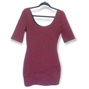 Jack. by BB Dakota Women's Red Black Stripe Bodycon Short Sleeve Dress Small